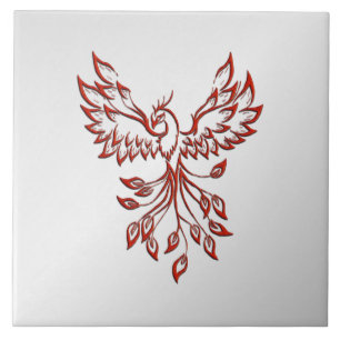 Red Phoenix Rises Silver Ceramic Tile