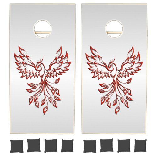 Red Phoenix Rises Silver Cornhole Set