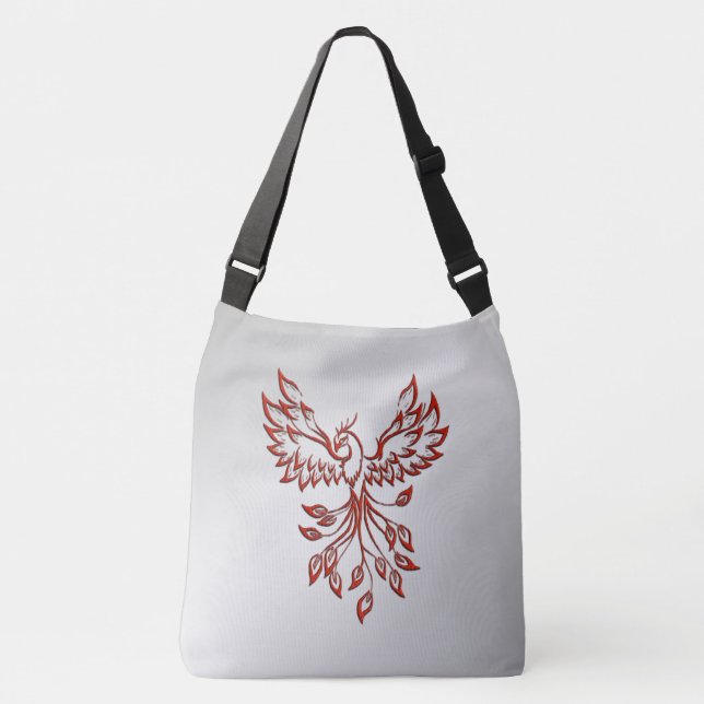 Red Phoenix Rises Silver Crossbody Bag (Front)