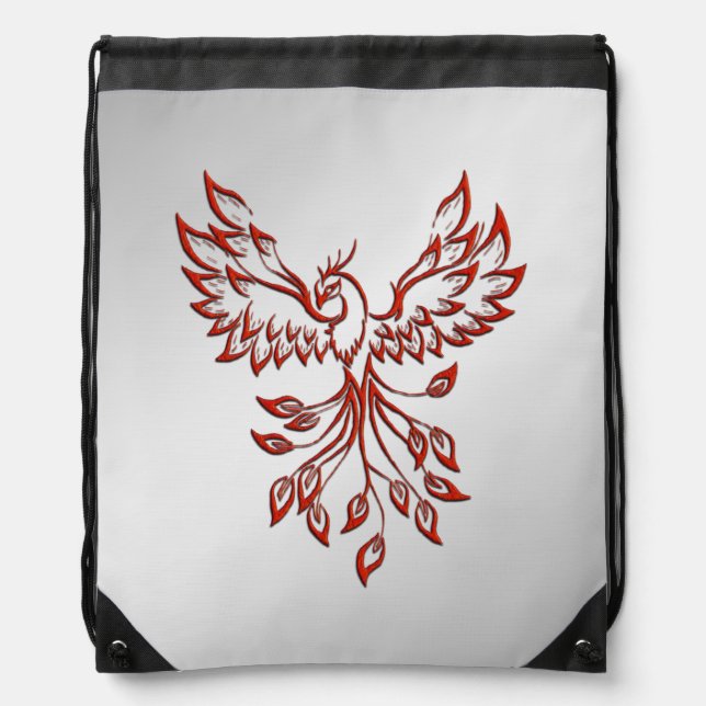 Red Phoenix Rises Silver Drawstring Bag (Front)