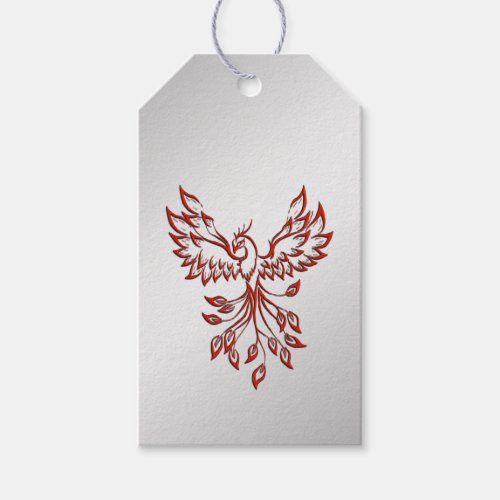 Red Phoenix Rises Silver Gift Tags