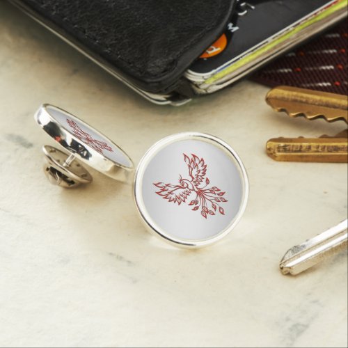 Red Phoenix Rises Silver Lapel Pin