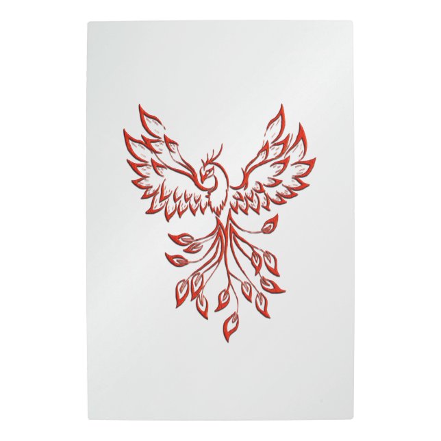 Red Phoenix Rises Silver Metal Print (Front)