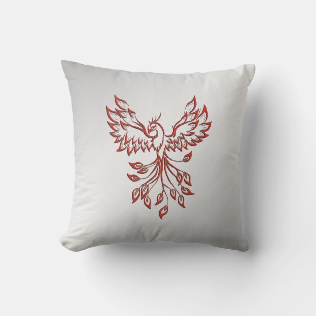 Red Phoenix Rises Silver Outdoor Pillow (Front)