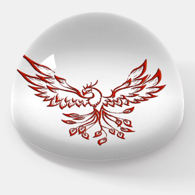 Red Phoenix Rises Silver Paperweight (Angled)