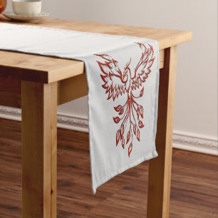 Red Phoenix Rises Silver Short Table Runner