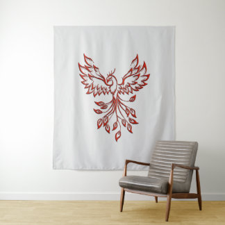 Red Phoenix Rises Silver Tapestry
