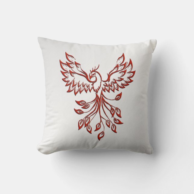 Red Phoenix Rises Silver Throw Pillow (Front)