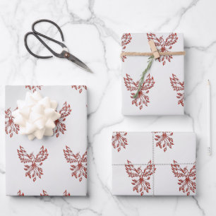 Red Phoenix Rises Silver Wrapping Paper Sheets