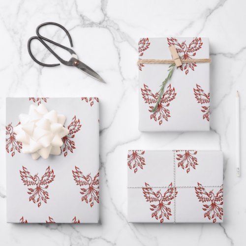 Red Phoenix Rises Silver Wrapping Paper Sheets