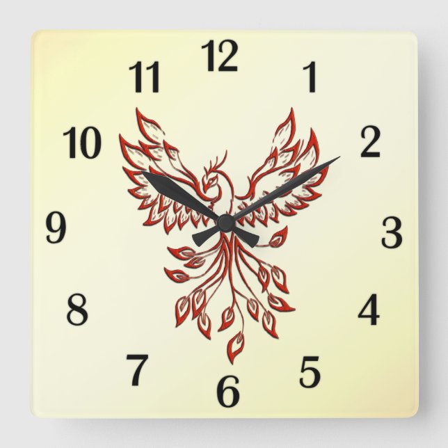 Red Phoenix Rises Square Wall Clock (Front)