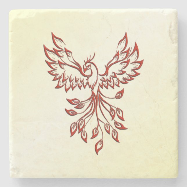 Red Phoenix Rises Stone Coaster (Front)