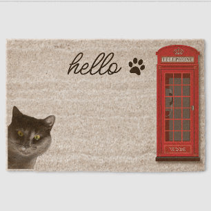 Red Phone Booth Custom Pet Name & Photo Fiber Doormat