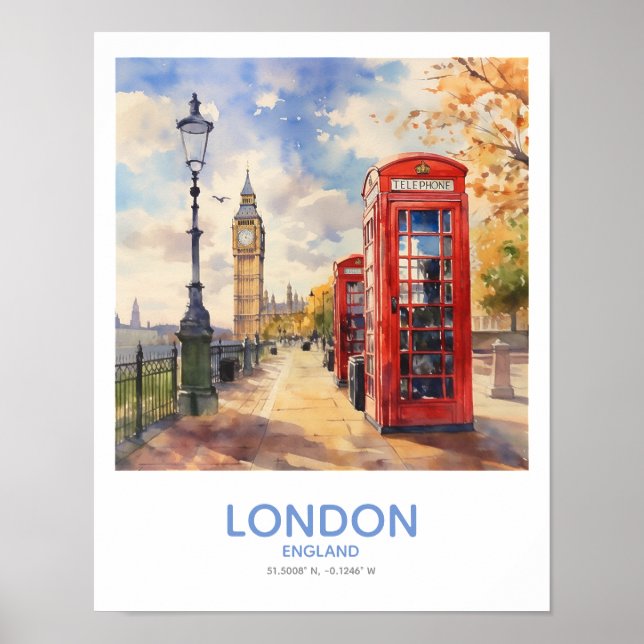 Red Phone Boxes and Big Ben - London, England Poster (Front)
