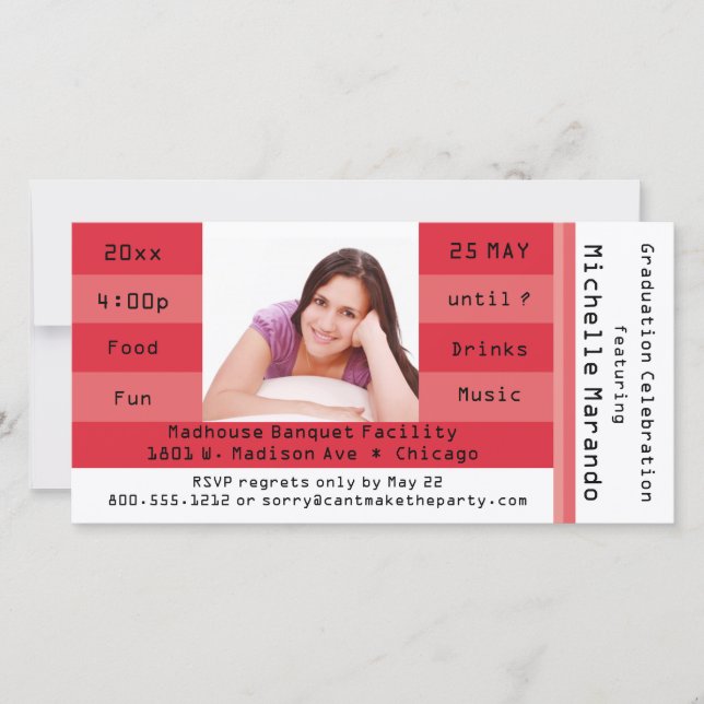 Red Photo Admission Ticket Party Invitation (Front)