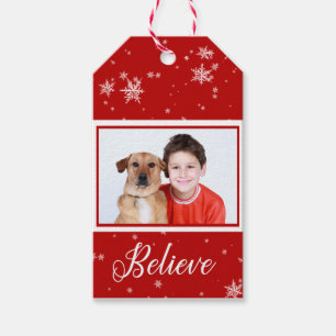 Red Photo Believe   White Snowflake tag