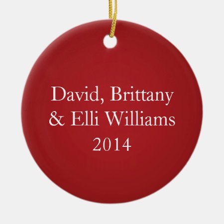 Red Photo Christmas Ornament W/ Names & Date