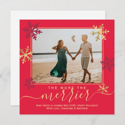 Red Photo Christmas Pregnancy Announcement Card