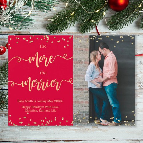 Red Photo Christmas Pregnancy Announcement Cards