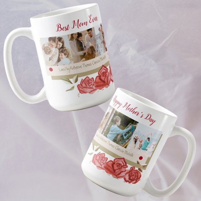 Red Photo Collage Best Mom Ever Happy Mothers Day Coffee Mug (Creator Uploaded)