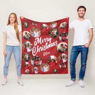 Red Photo Collage Christmas Fleece Blanket