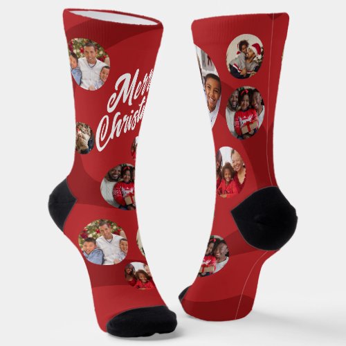 Red Photo Collage Christmas Socks