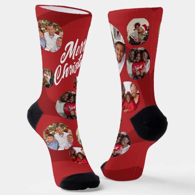 Red Photo Collage Christmas Socks (Angled)