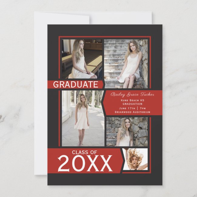 Red Photo Collage Class of Graduation Announcement