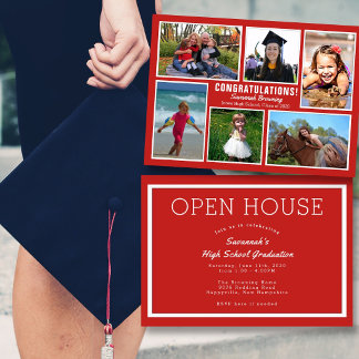 Red Photo Collage Graduation Open House Invitation