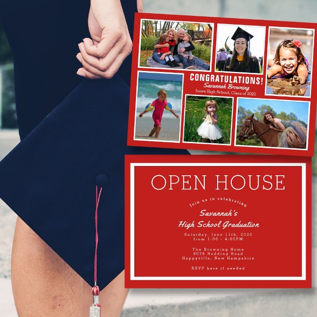 Red Photo Collage Graduation Open House Invitation (Creator Uploaded)
