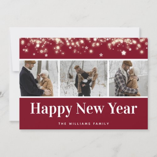 Red Photo Collage Happy New Year Card