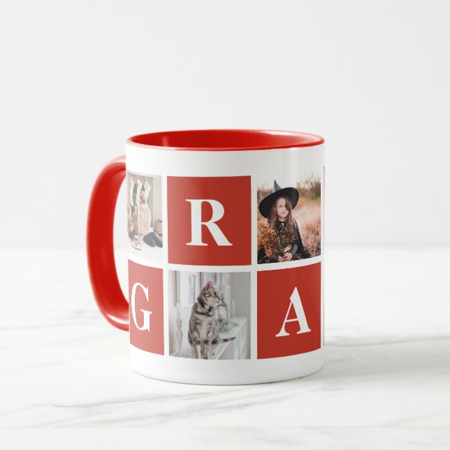 Red Photo Collage Personalized Mugs for Grandma (Front Left)
