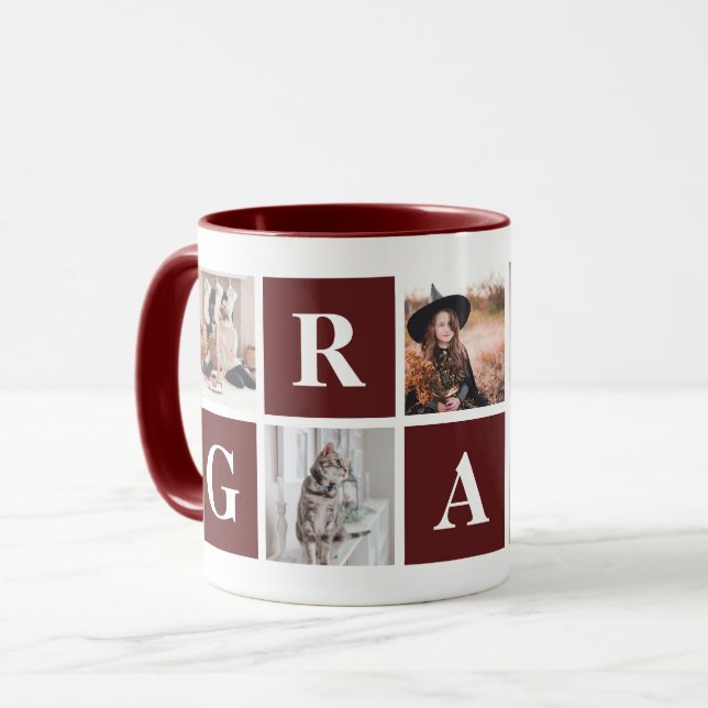 Red Photo Collage Personalized Mugs for Grandma (Front Left)