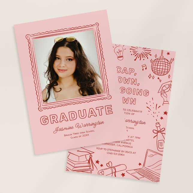 Red Photo Doodle Graduation Invite Announcement (Creator Uploaded)