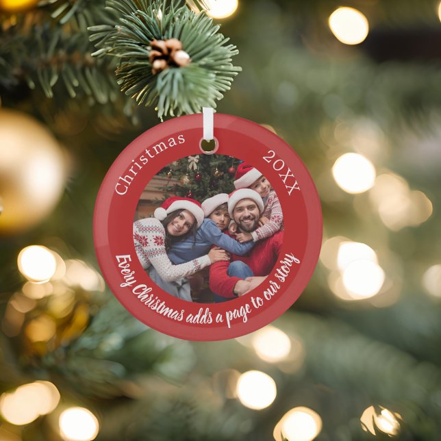 Red photo family story quote Christmas Glass Ornament (Creator Uploaded)