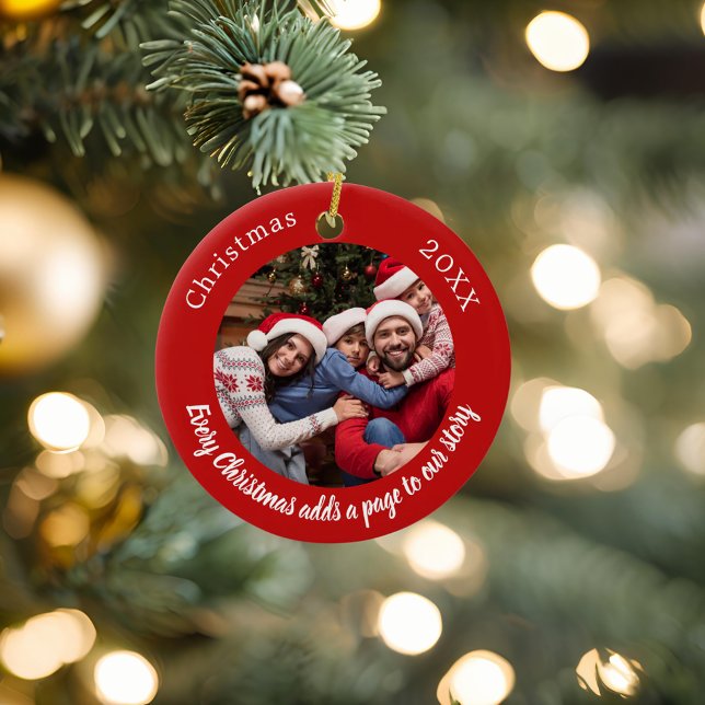 Red photo family story quote Christmas Metal Ornament (Creator Uploaded)