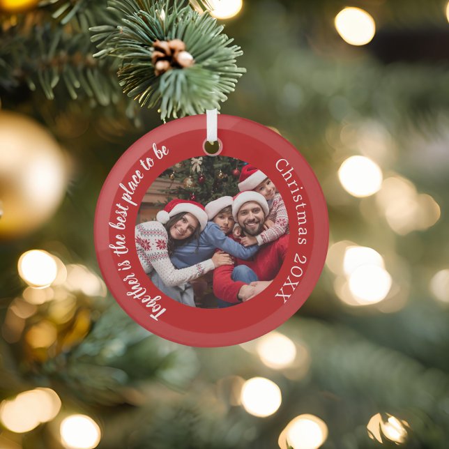Red photo family together quote Christmas Glass Ornament (Creator Uploaded)