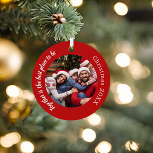 Red photo family together quote Christmas Metal Ornament