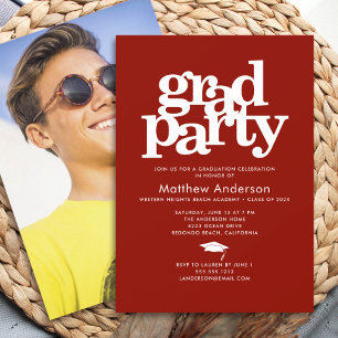 Red Photo Grad Party Bold Typography Minimalist Invitation