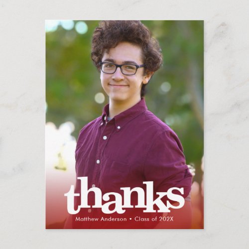 Red photo graduation bold typography thank you postcard