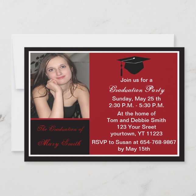 Red Photo Graduation Party Invitation (Front)