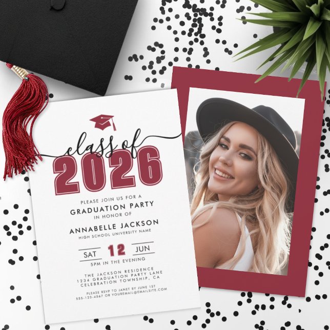 Red Photo Graduation Party Invitation (Red Photo Graduation Party Invitation)