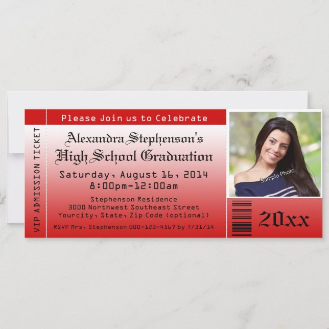 Red Photo Graduation Ticket Invitations (Front)