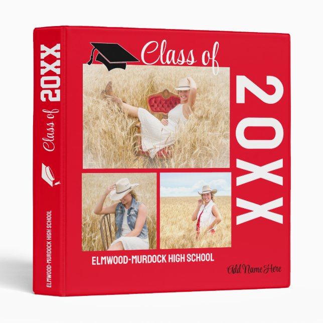 Red Photo High School Scrapbook Album 3 Ring Binder (Front/Spine)