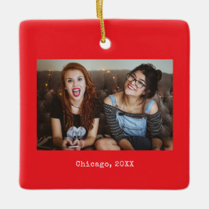 Red Photo Keepsake Christmas Ceramic Ornament