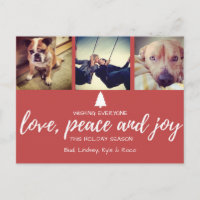 Red Photo Love Peace and Joy Christmas Postcard