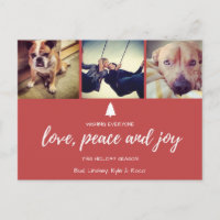 Red Photo Love Peace and Joy Christmas Postcard