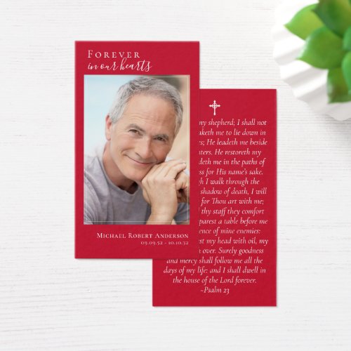 Red Photo Memorial Prayer Card