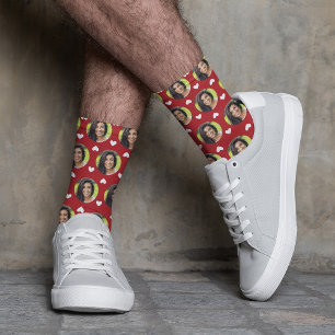 Red Photo of Girlfriend For Boyfriend Hearts Socks