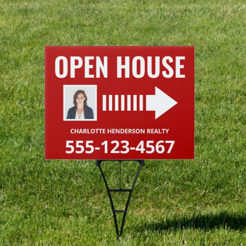 Red Photo Open House Real Estate Arrow Welcome Sign